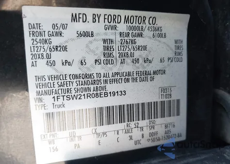 2008 Ford F-250 Fx4/Harley-Davidson/King Ranch/Lariat/Xl/Xlt from USA, damaged, VIN 1FTSW21R08EB19133